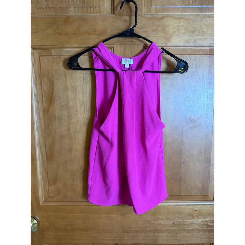 If She Loves Magenta Pink Knot Front Halter Blouse Sleeveless Top Small NWT